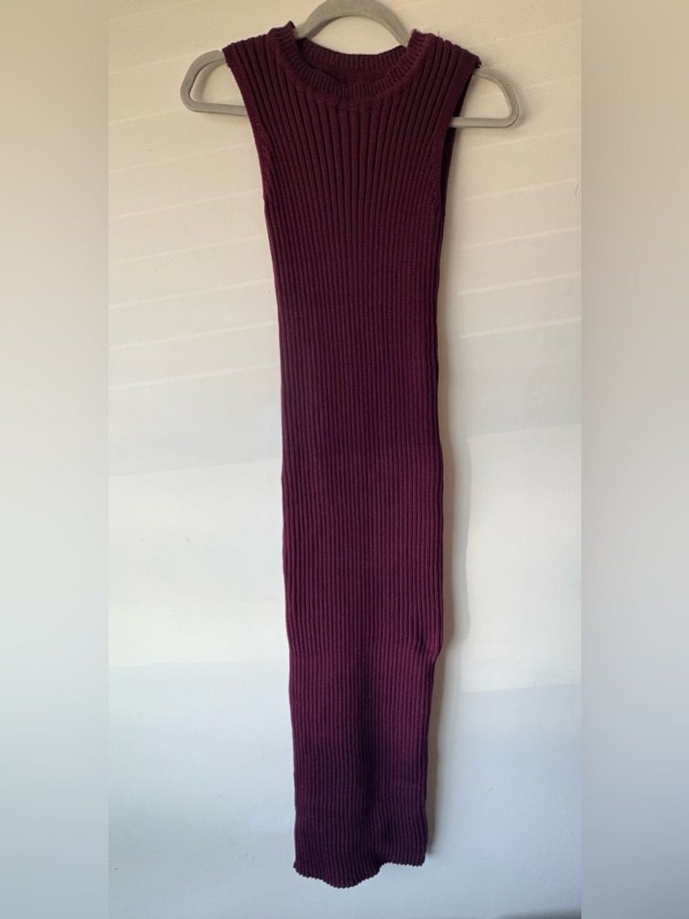 Ribbed Knit Midi Skirt in Deep Plum